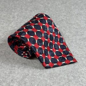 Tongue Tied Tom McLellon Silk Geometric Circle Square Tie Red Navy 60x3.75" VTG